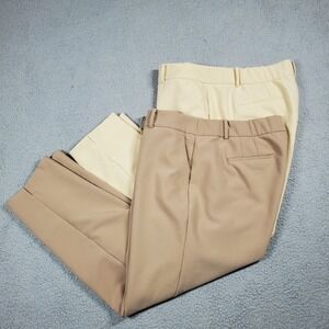 Talbots Hampshire Ankle Pants Womens 18W Beige Camel Set of 2 Straight Leg Work